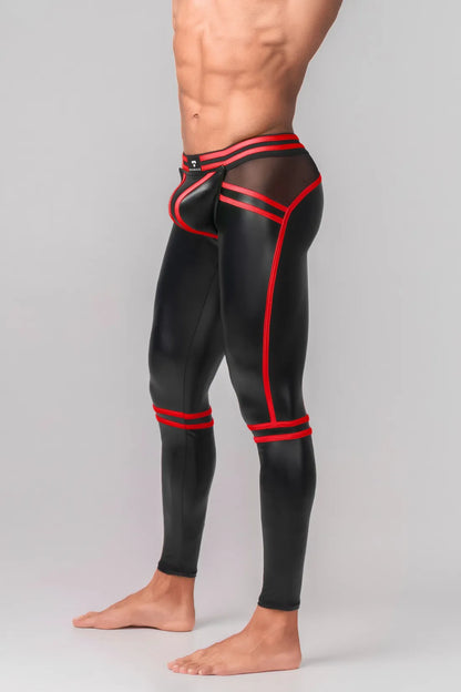 Herenlegging. Broekklep. Open achterkant. Zwart+Rood