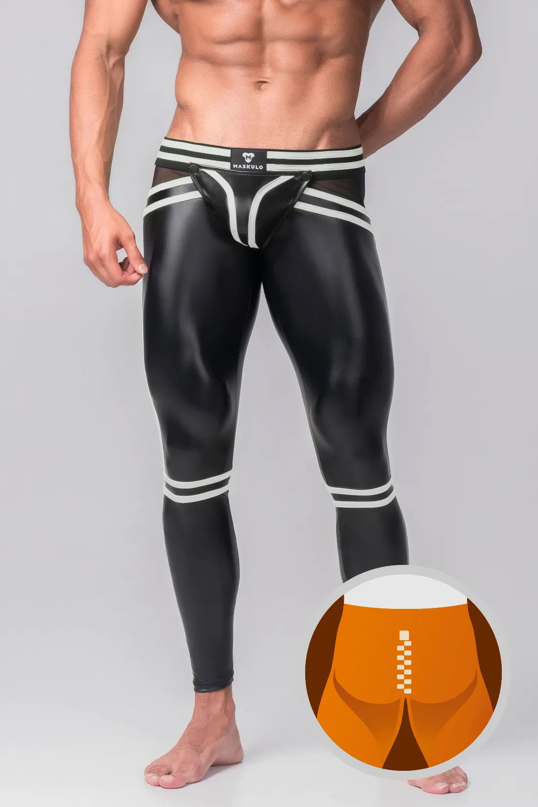 Herren-Leggings. Schamkapsel. Reißverschluss hinten