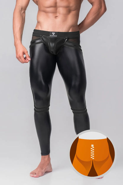 Herren-Leggings. Schamkapsel. Reißverschluss hinten. Schwarz