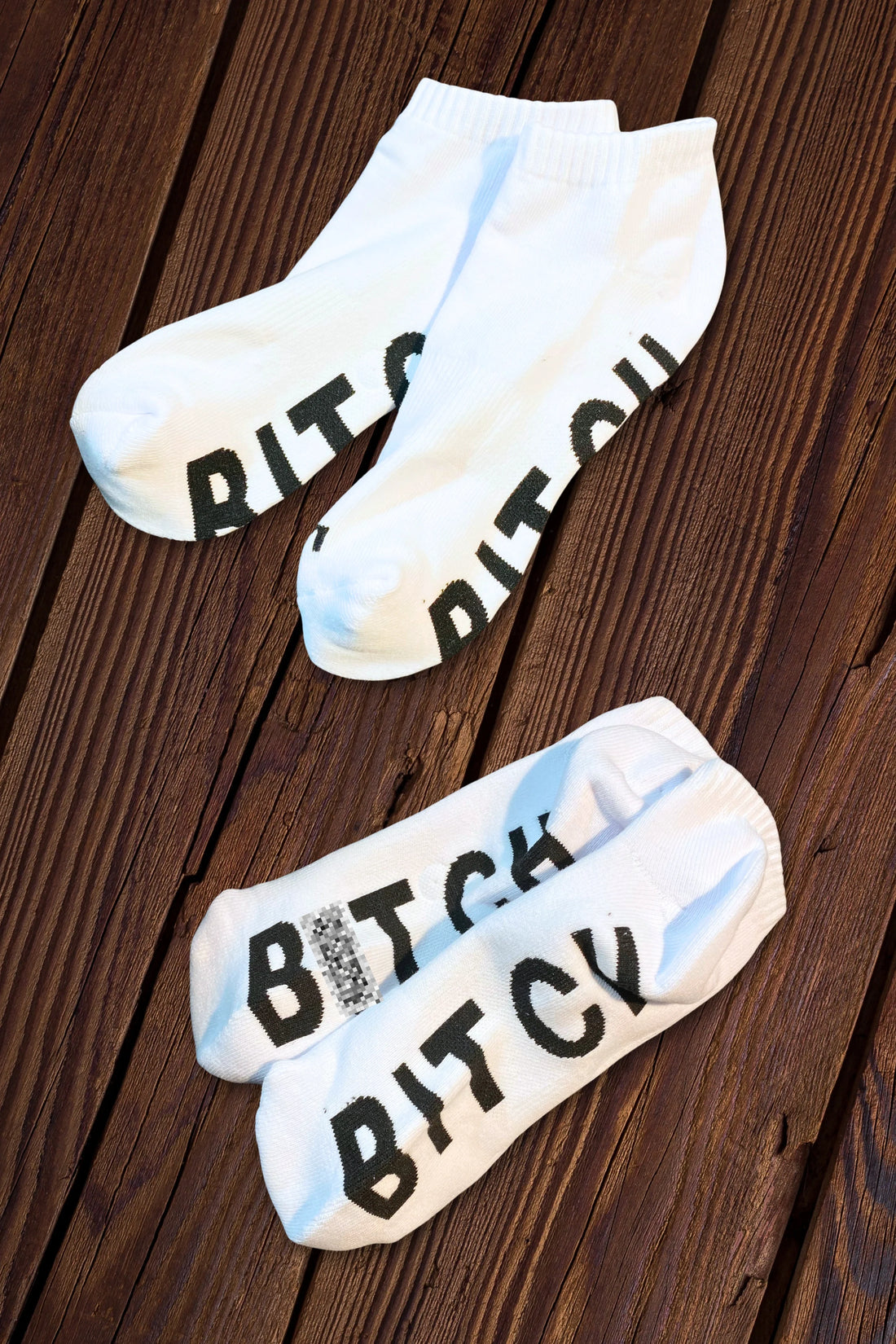 &quot;B*TCH&quot; Ankle Socks. White + Black