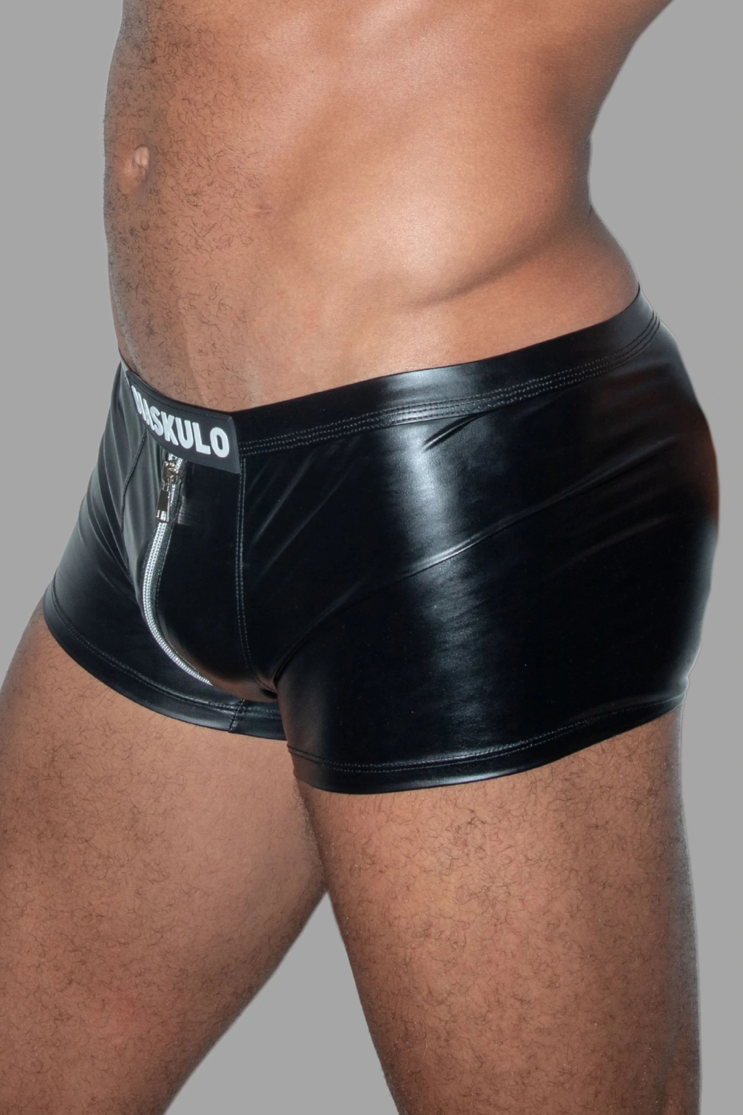 Trukk Liquidoil PU Leather Shorts with 2-sides zipper. Black