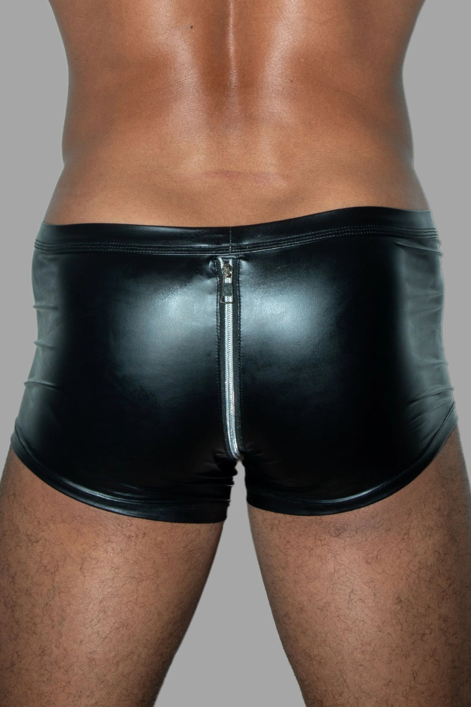 Trukk Liquidoil PU Leather Shorts with 2-sides zipper. Black