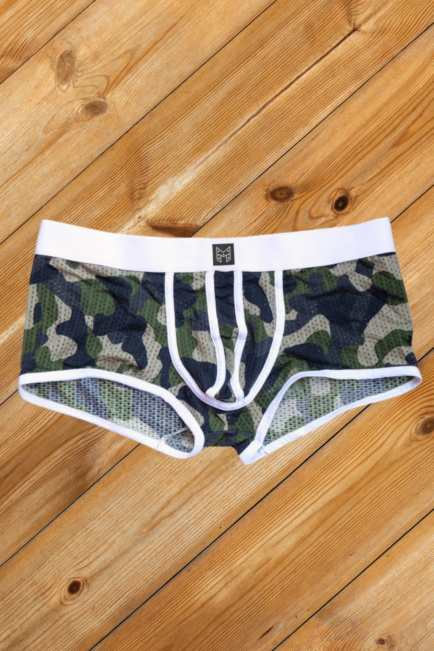 Jim Steelguard Trunks en Maille. Camouflage + Blanc