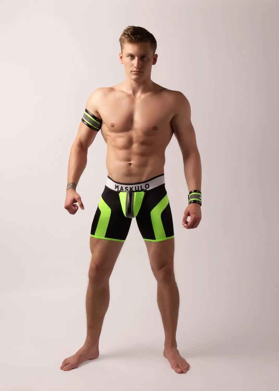 Youngero. Men's Shorts. Open Rear. Pouch. Green Neon