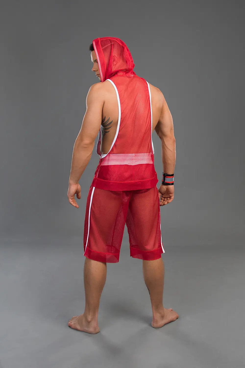 Youngero. Sleeveless Mesh Hoodie. Red
