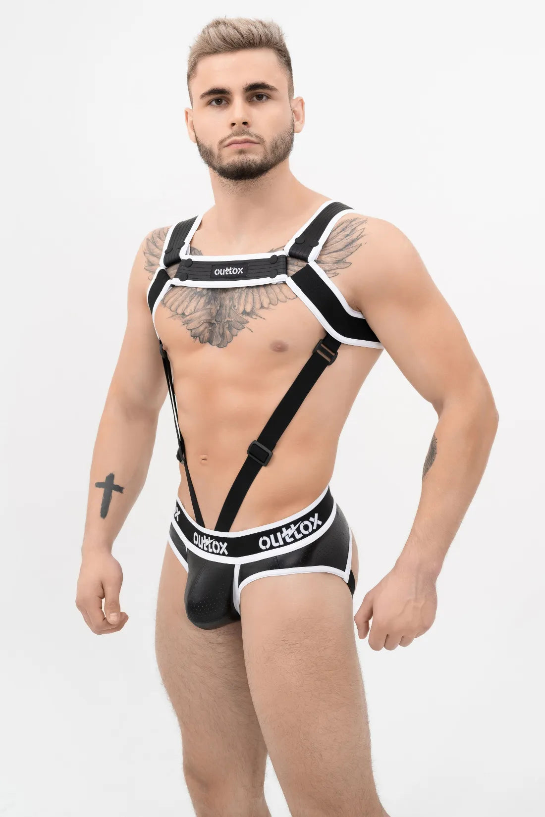 Outtox. Body Harness with Snaps. Black & White