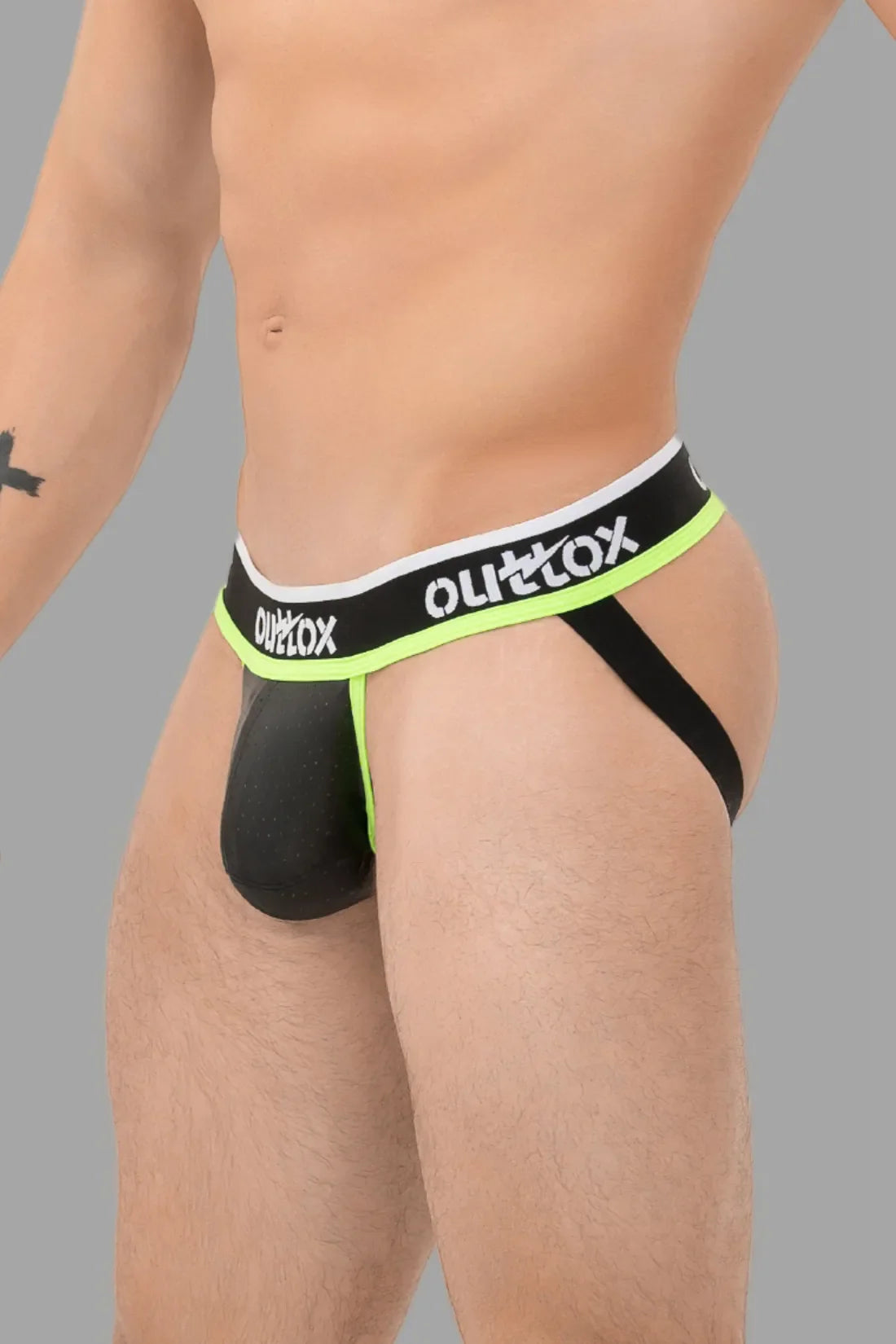 Outtox. Jock con bragueta a presión. Negro y verde neón