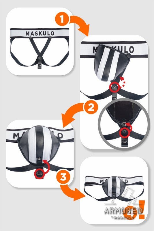 Armored. Men's Jock. Detachable Codpiece. Black and White - MJS121-Y1 - Maskulo US NY FL