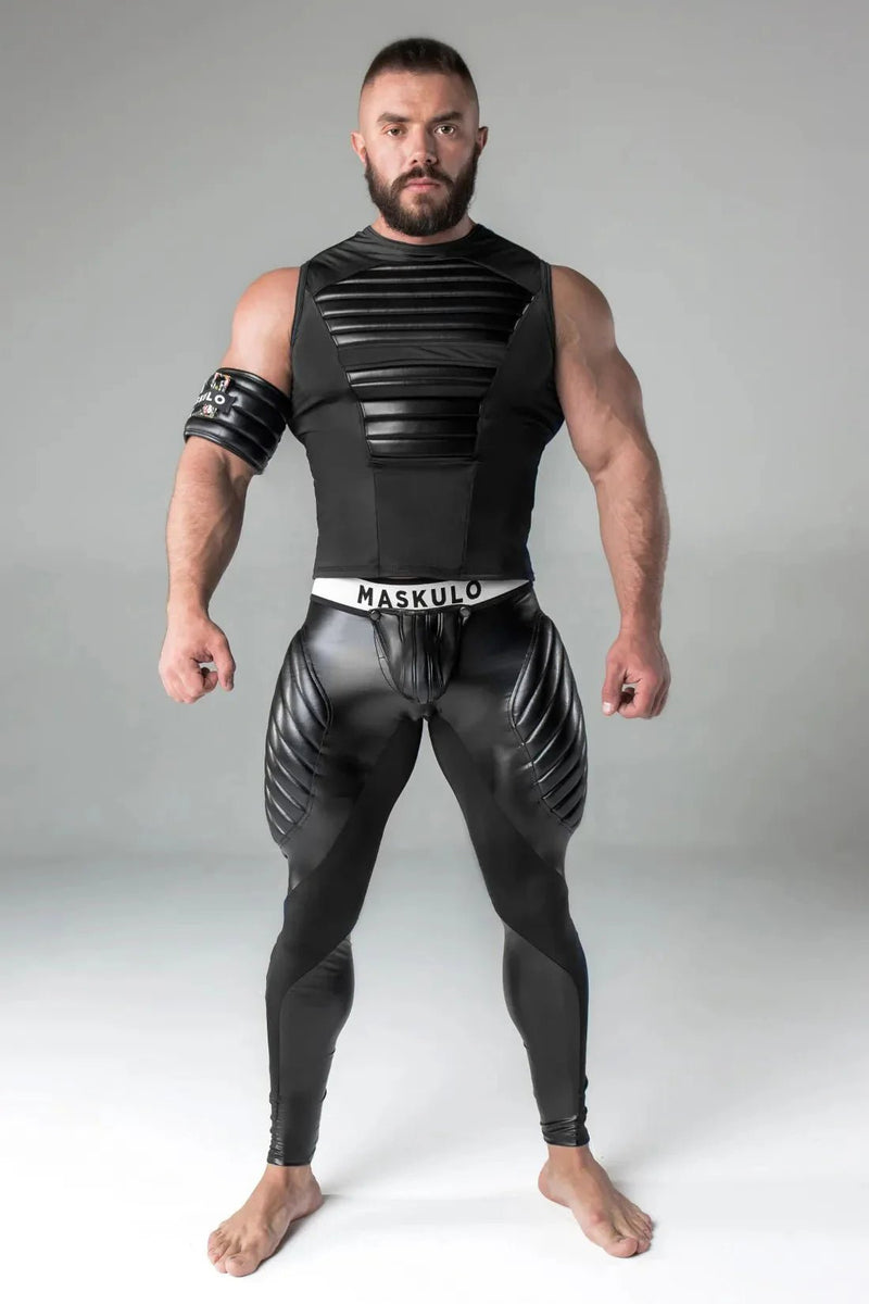 Armored. Men's Leggings. Codpiece. Zipped Rear. Black - MLG108-Y5 - Maskulo US NY FL