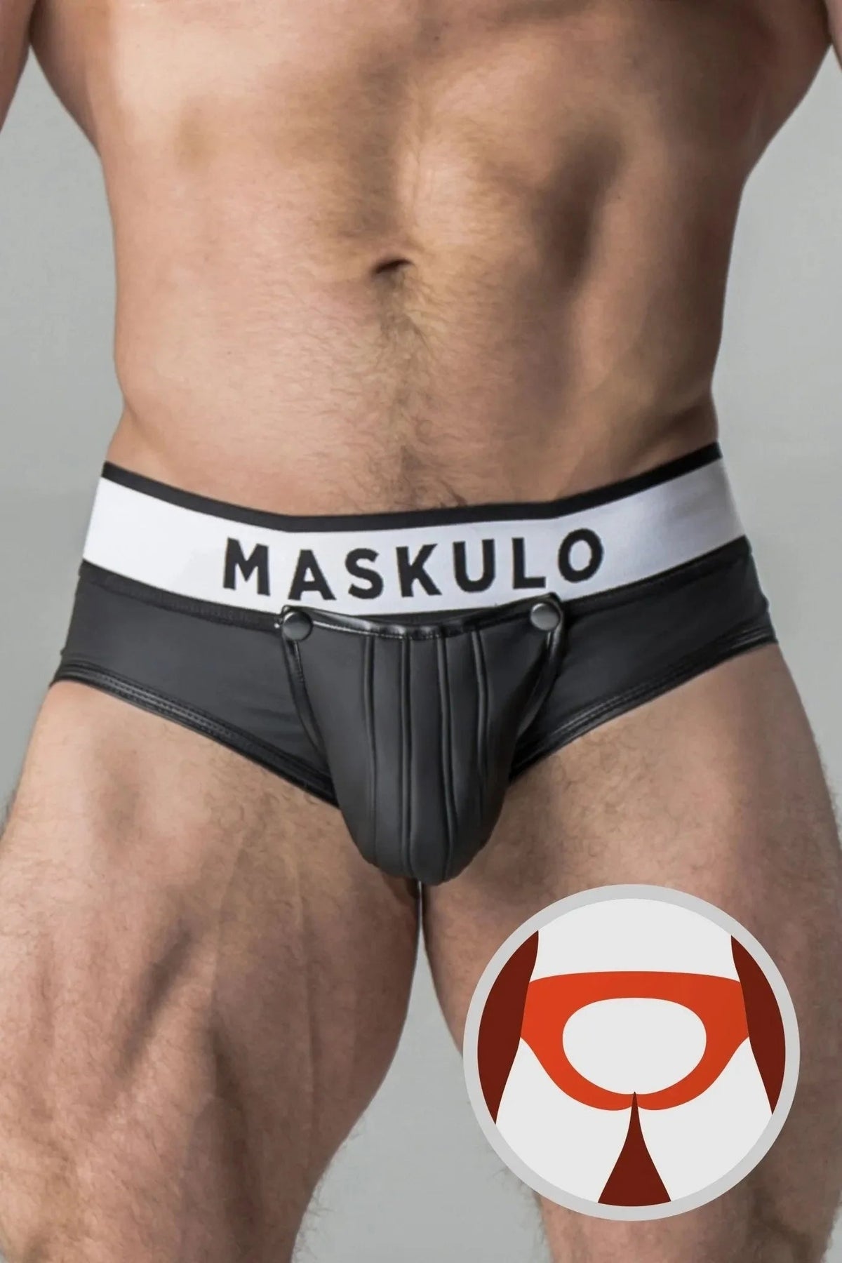 Armored. Rubber look Briefs. Detachable pouch. Open rear. Black - MBR107-Y1 - Maskulo US NY FL
