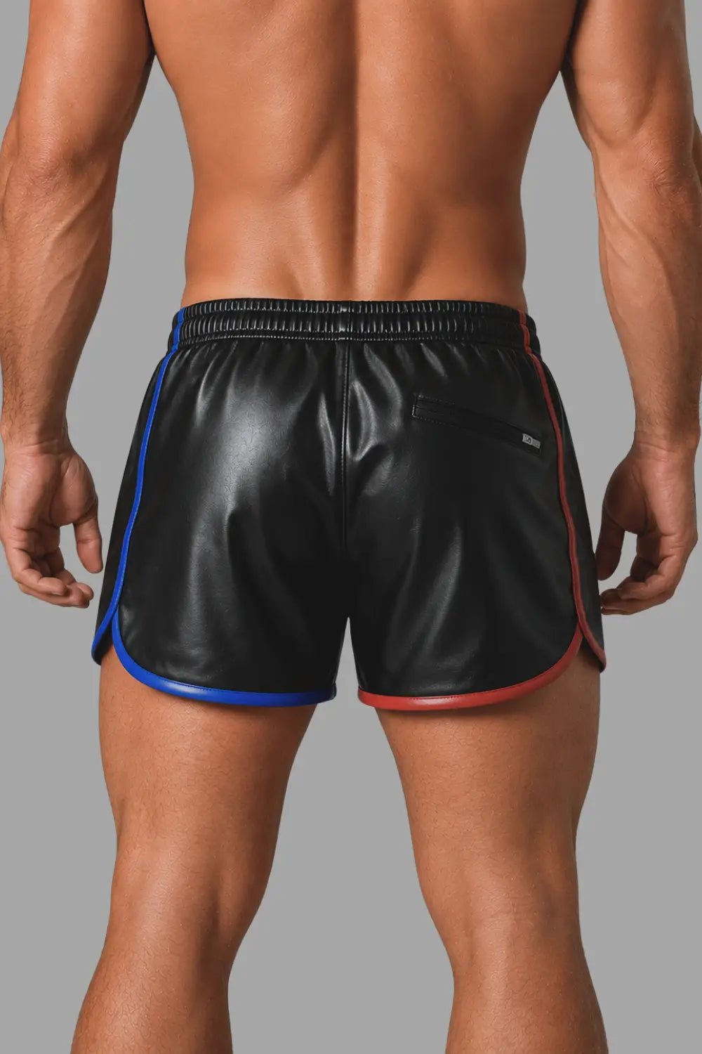 Axel GoDuo Shorts. Red + Blue. Jogging styled PU Leather Shorts MSH275 - 3 - Official brand store Maskulo US, Miami FL