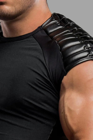 Men's Top. Spandex. Shoulder Lacing. Black - MTP100 - Y1 - Maskulo US NY FL