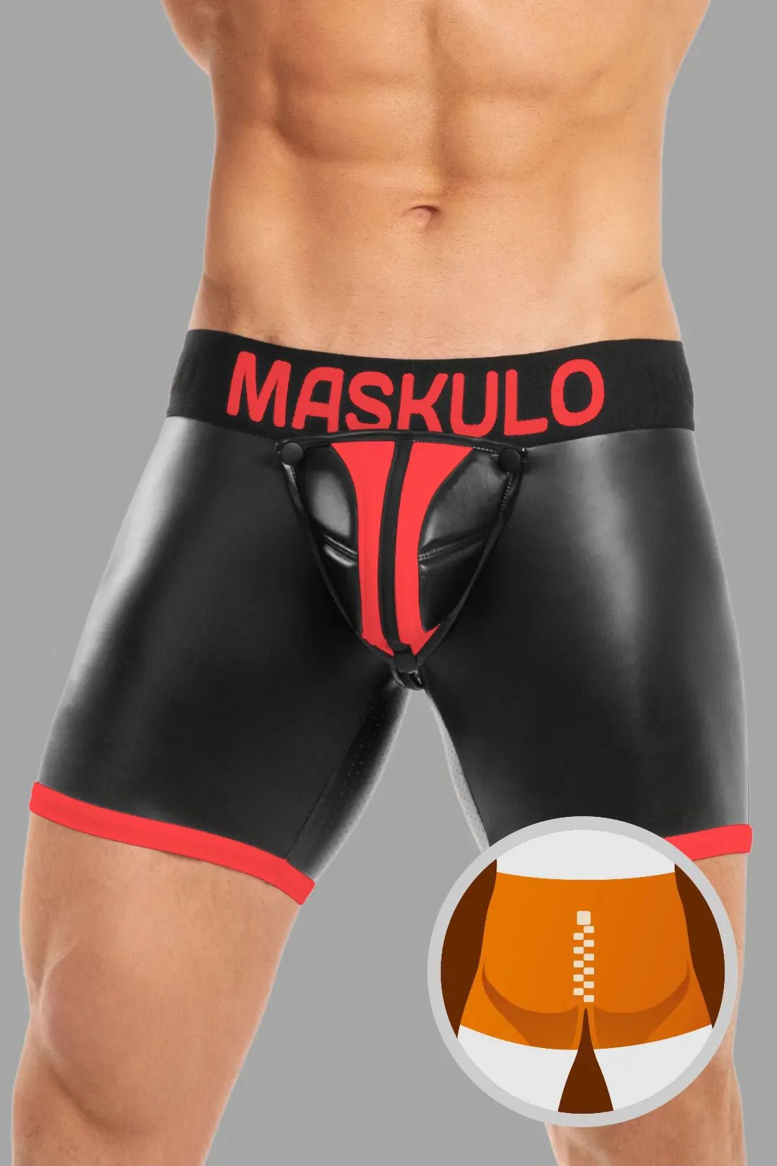 Basic Shorts with Pads. Zippered rear. Black and Red - Maskulo - MSH113 - Y5 - Maskulo Global (EU) Store