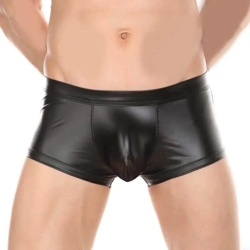 Open Rear Thin PU Leather Trunk Shorts. Black - MSH285-Y1 - Maskulo US NY FL