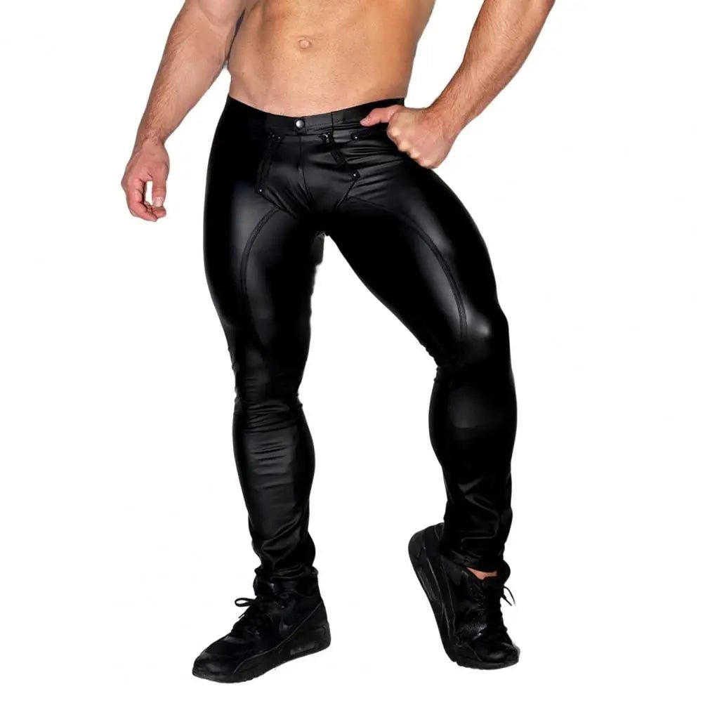Thin PU Leather Leggings. Carpenter Zipper - MLG187-Y1 - Maskulo US NY FL