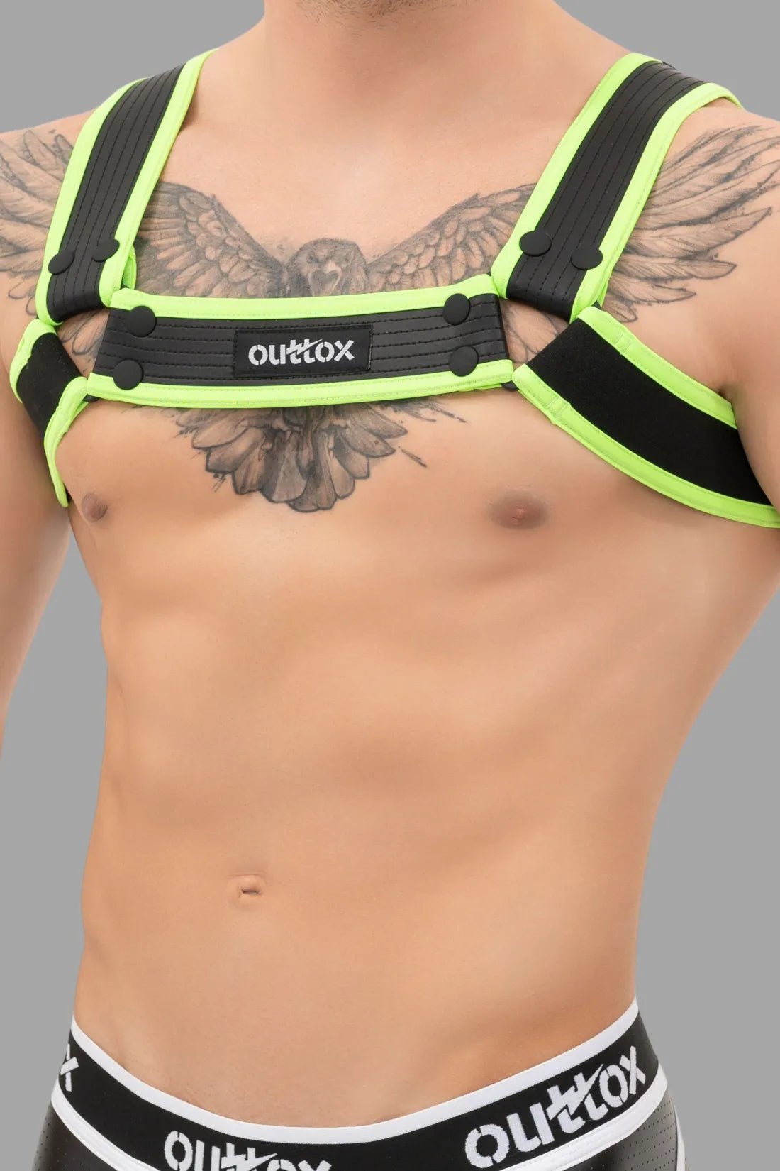 Outtox. Bulldog Harness with Snaps. Black and Green Neon - Outtox - XHR109 - Y5 - Maskulo Global (EU) Store