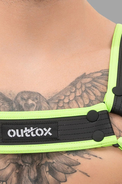 Outtox. Bulldog Harness with Snaps. Black and Green Neon - Outtox - XHR109 - Y5 - Maskulo Global (EU) Store