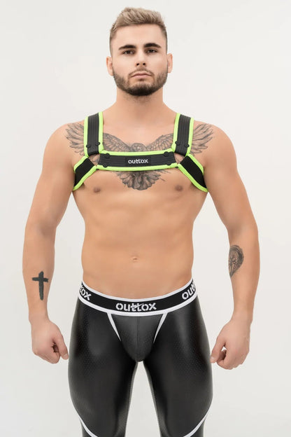 Outtox. Bulldog Harness with Snaps. Black and Green Neon - Outtox - XHR109 - Y5 - Maskulo Global (EU) Store