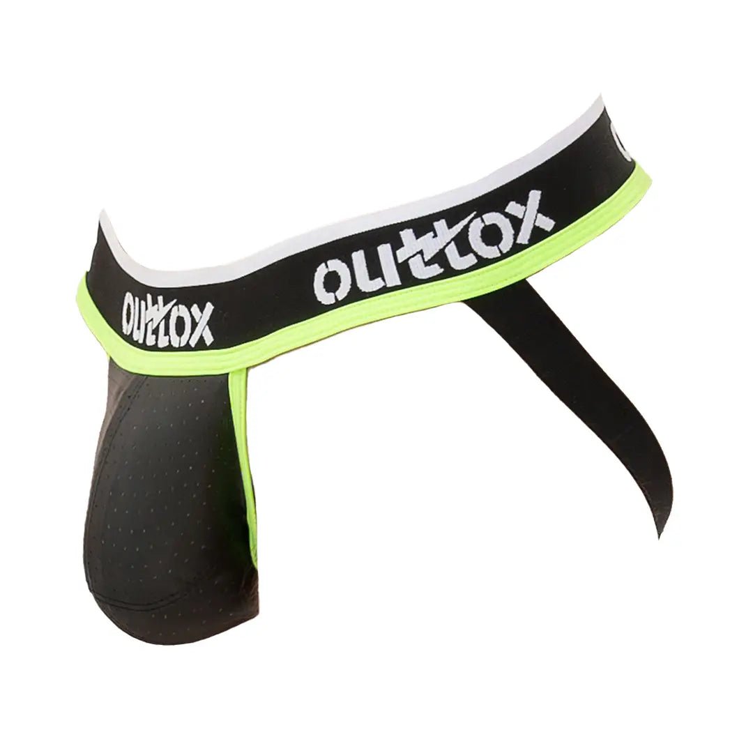 Outtox. Jock with Snap Codpiece. Black and Green Neon - Outtox - XJS104 - Y2 - Maskulo Global (EU) Store