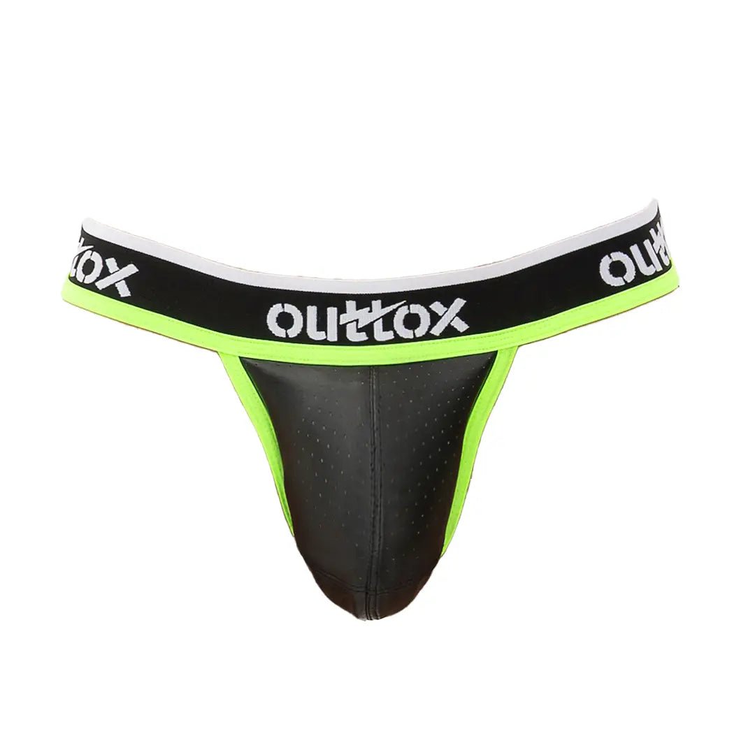 Outtox. Jock with Snap Codpiece. Black and Green Neon - Outtox - XJS104 - Y2 - Maskulo Global (EU) Store