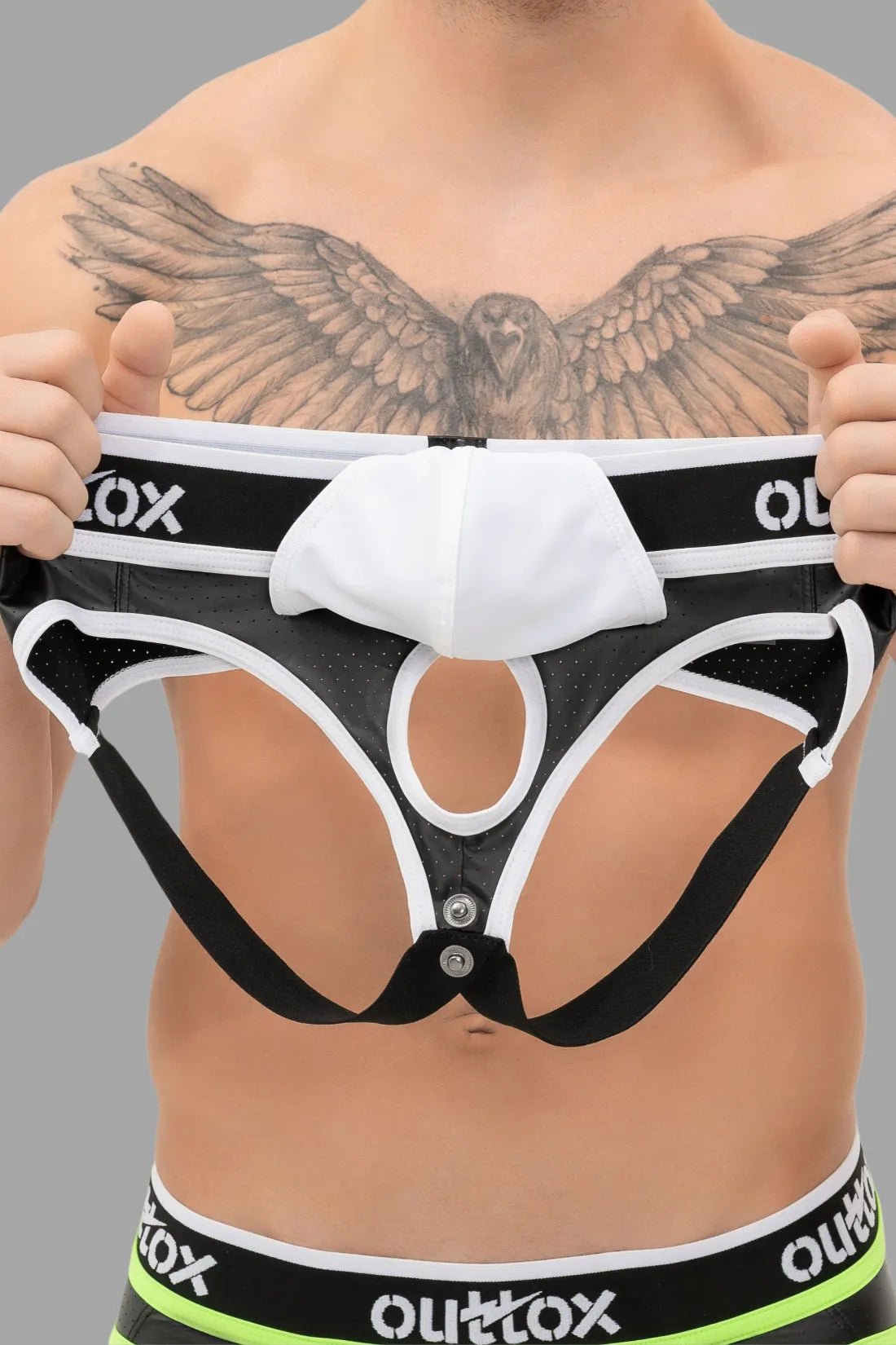 Outtox. Jock with Snap Codpiece. Black and White - Outtox - XJS106 - Y1 - Maskulo Global (EU) Store