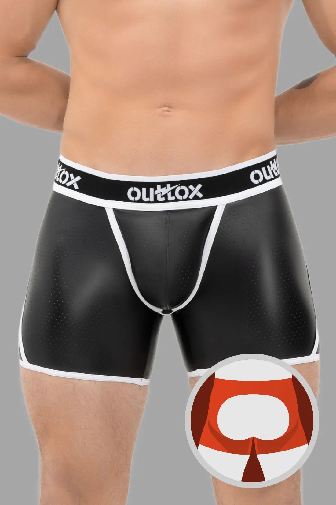 Outtox. Open Rear Shorts with Snap Codpiece. Black and White - Outtox - XSH109 - Y3 - Maskulo Global (EU) Store