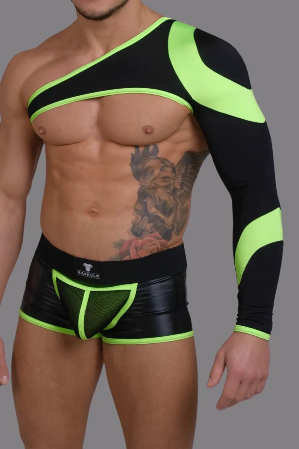 Youngero. Asymmetrical Long - Sleeved Crop Top. Green Neon - MTP151-Y1 - Maskulo US NY FL