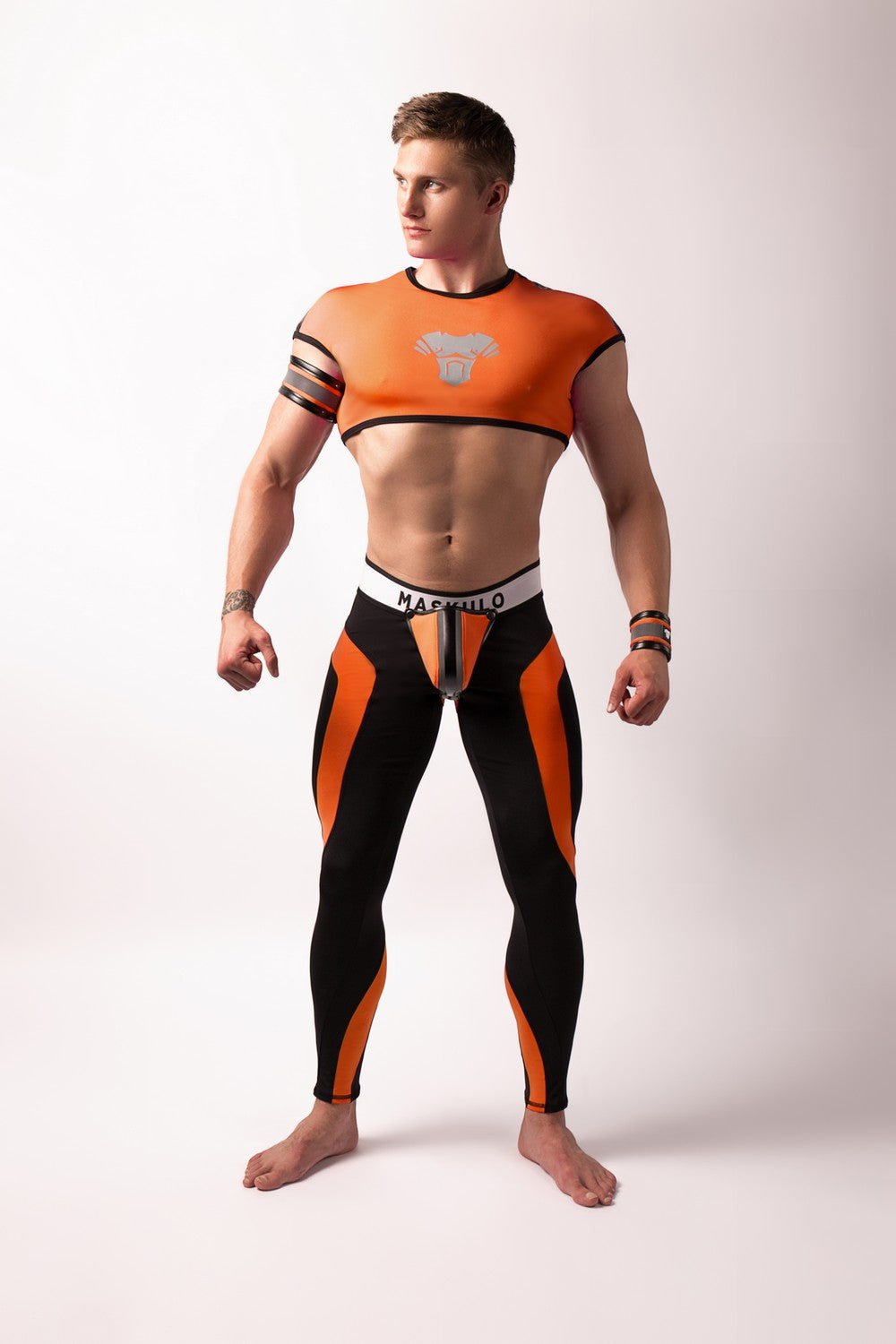 Youngero. Leggings with codpiece. Open Rear. Orange Neon - MLG142-Y1 - Maskulo US NY FL