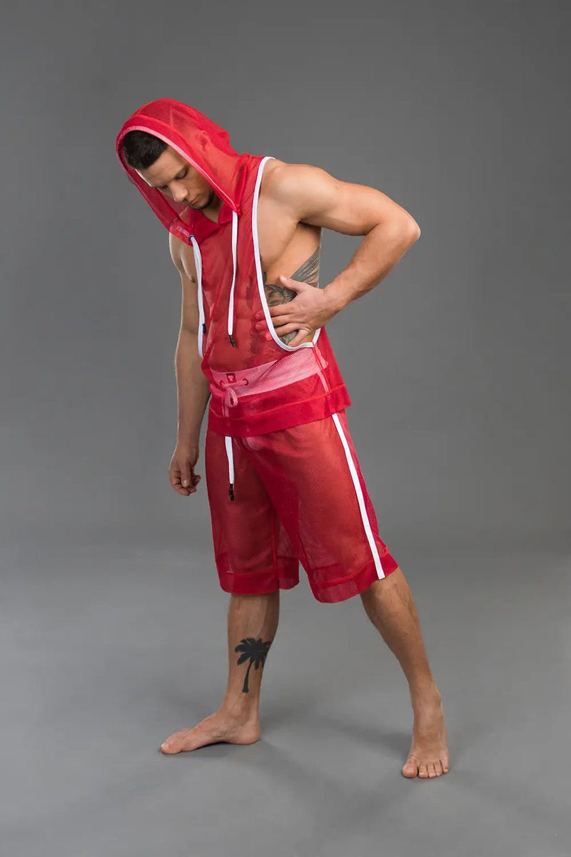 Youngero. Sleeveless Mesh Hoodie. Red - MTP161-Y1 - Maskulo US NY FL