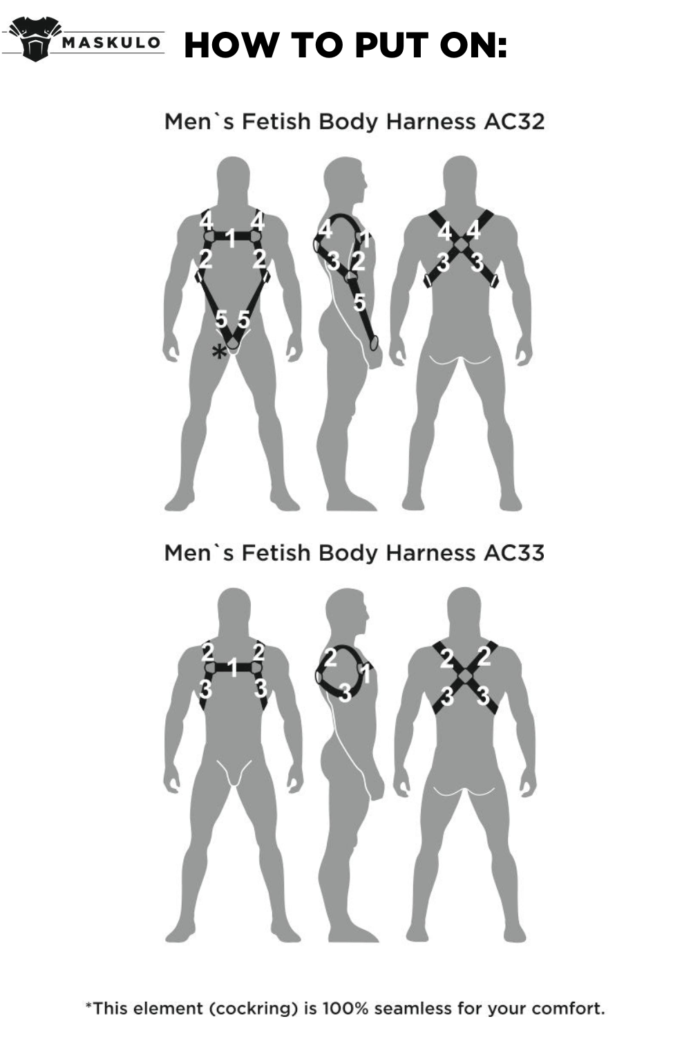 Youngero. Men's Fetish Body Harness. Black+White 'Neon'