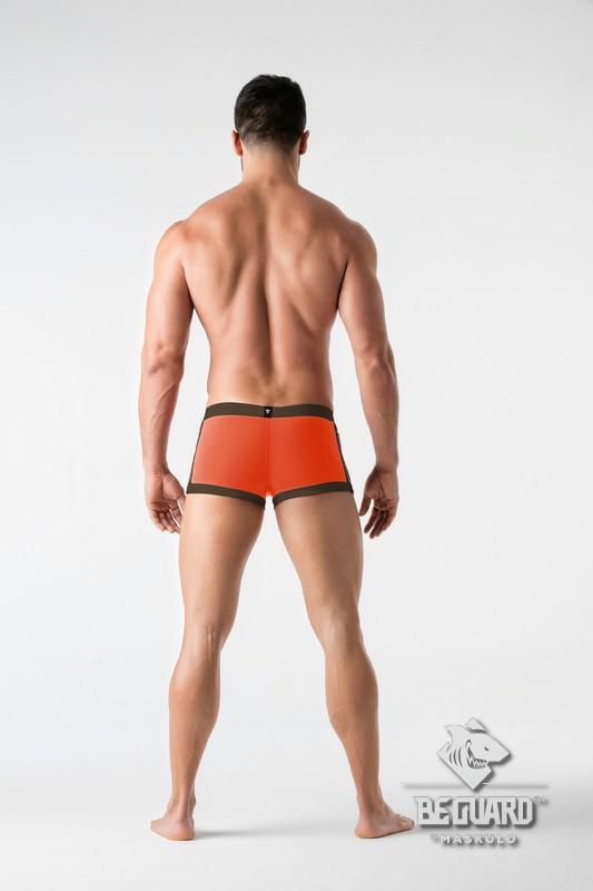 Shorts tipo bóxer de baño con imitación de cremallera en la parte delantera. naranja+marrón