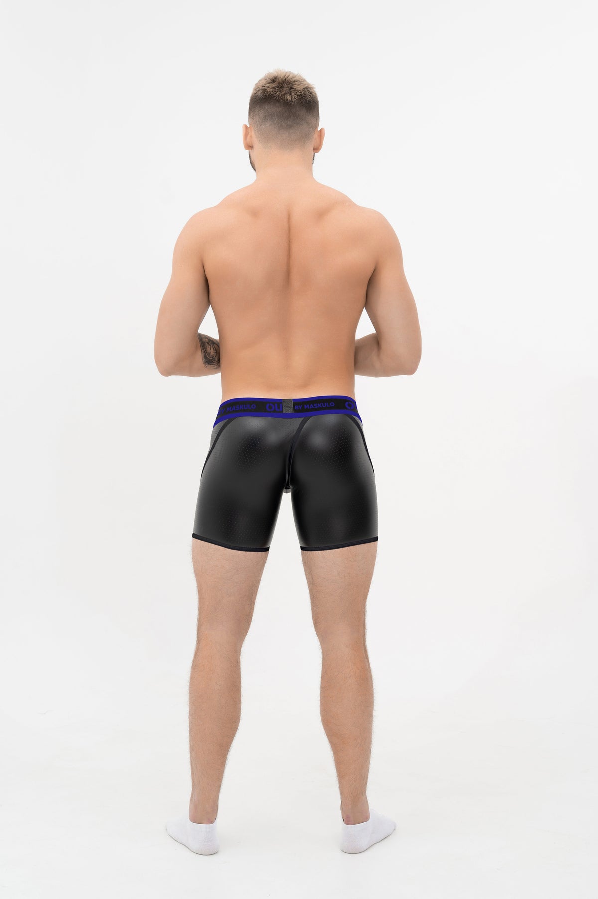 Outtox. Wrapped Rear Shorts with Snap Codpiece. Blue
