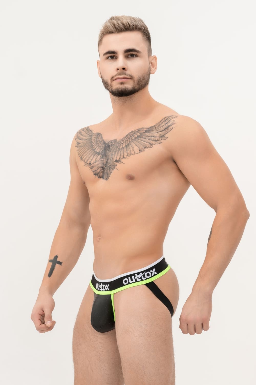 Outtox. Jock with Snap Codpiece. Black+Green 'Neon'