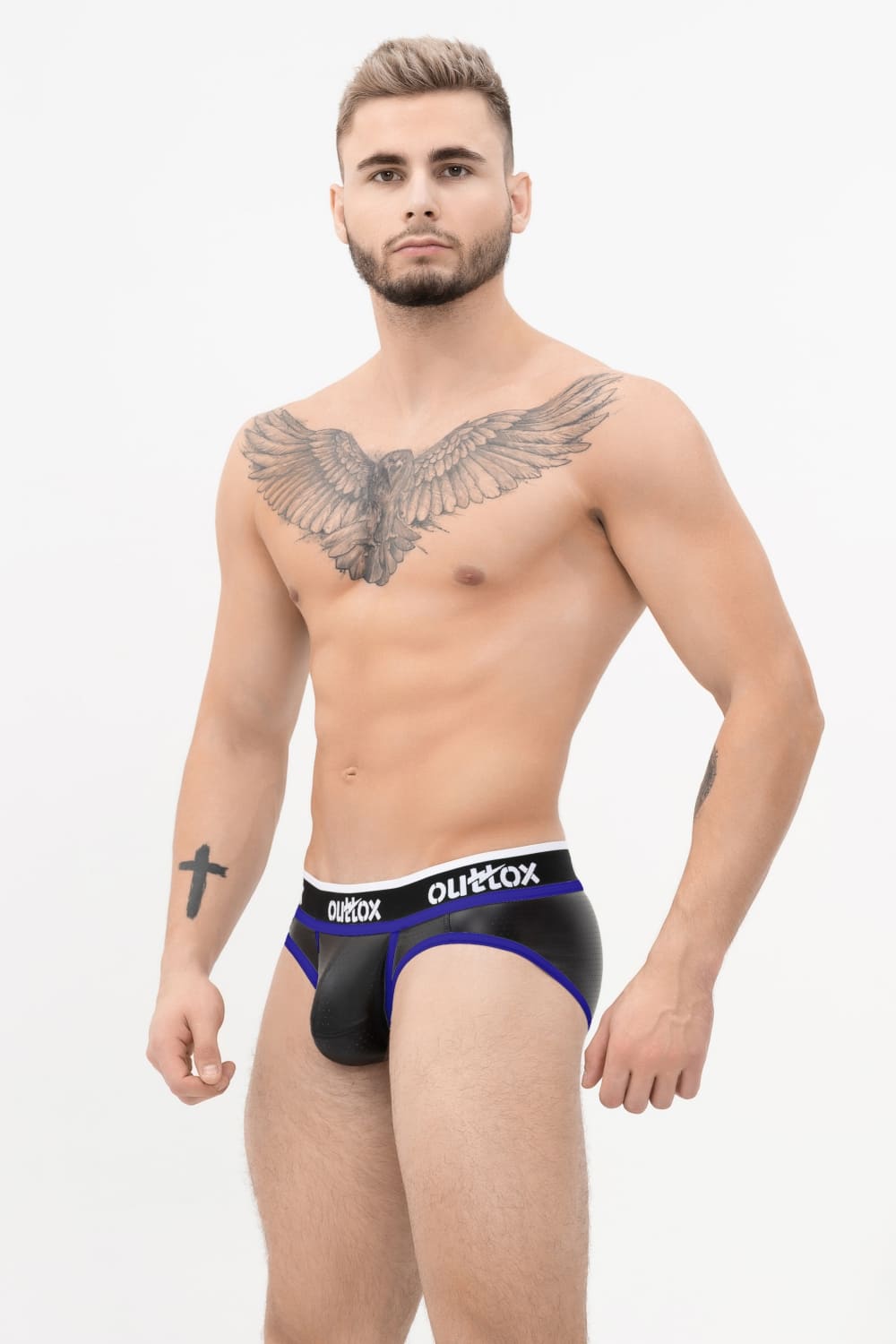 Outtox. Wrapped Rear Briefs with Snap Codpiece. Black+Blue 'Royal'