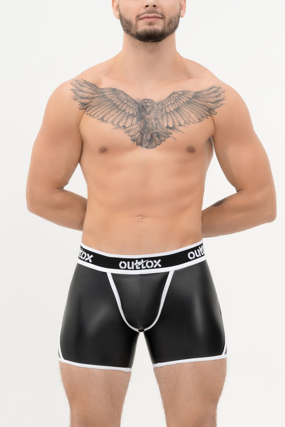 Outtox. Wrap-Rear Short Tights. Snap Codpiece. Black+White