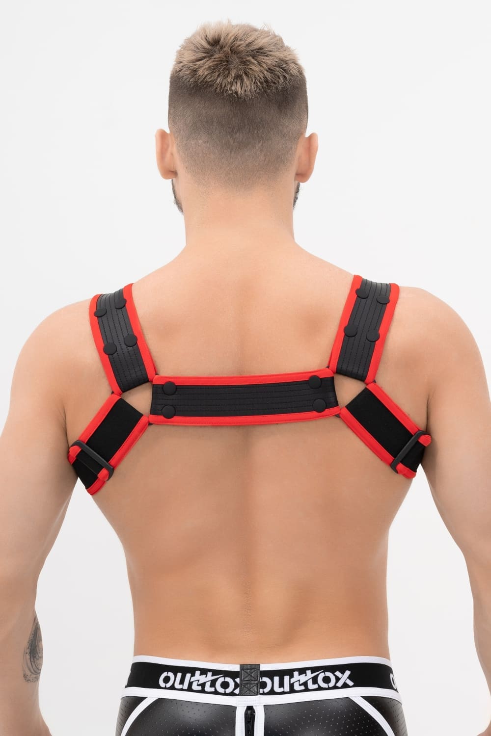 Outtox. Body Harness with Snaps. Black+Red