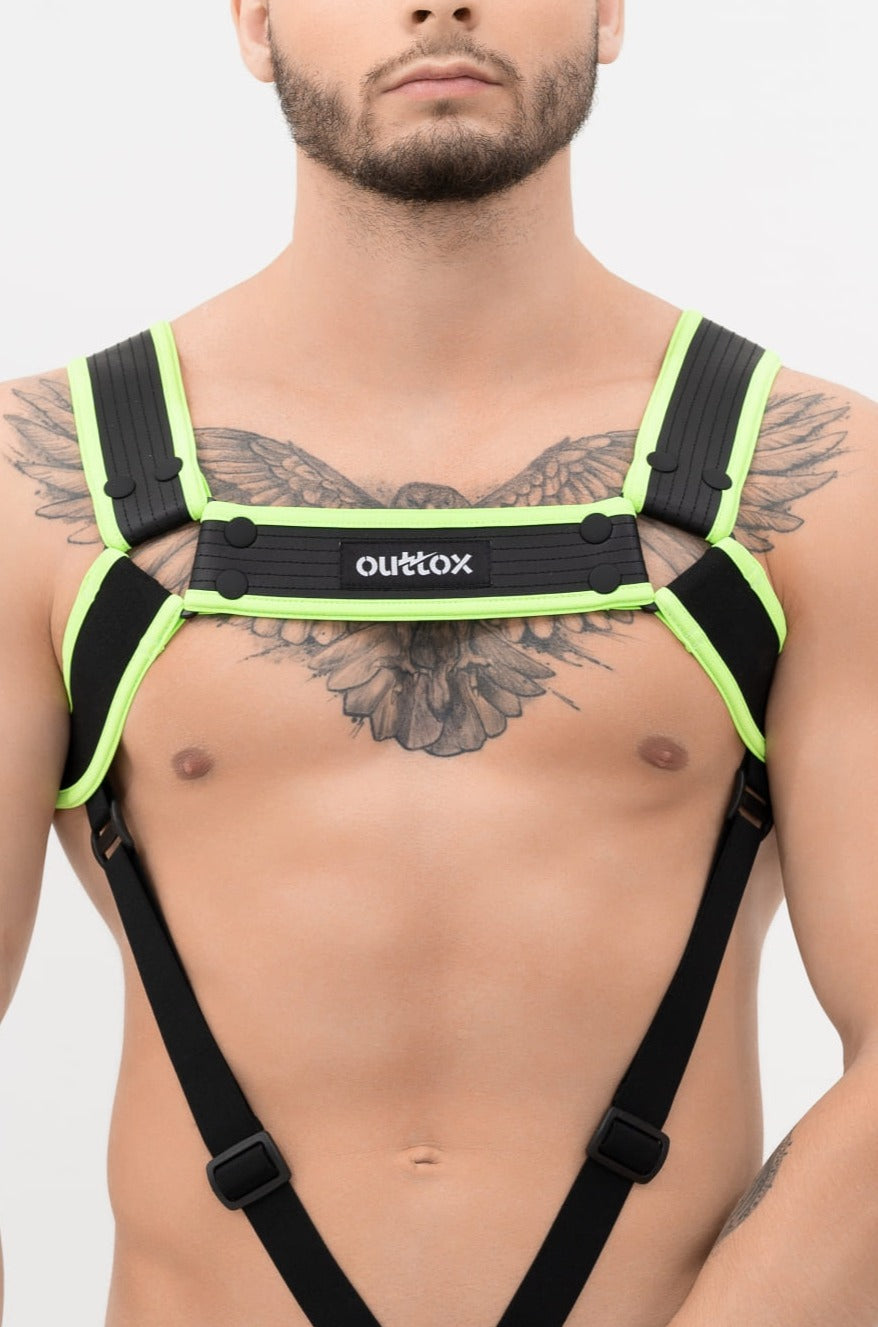 Outtox. Body Harness with Snaps. Black+Green 'Neon'
