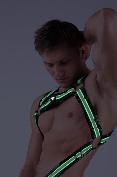 Youngero. Men's Fetish Body Harness. Black+Green 'Neon'