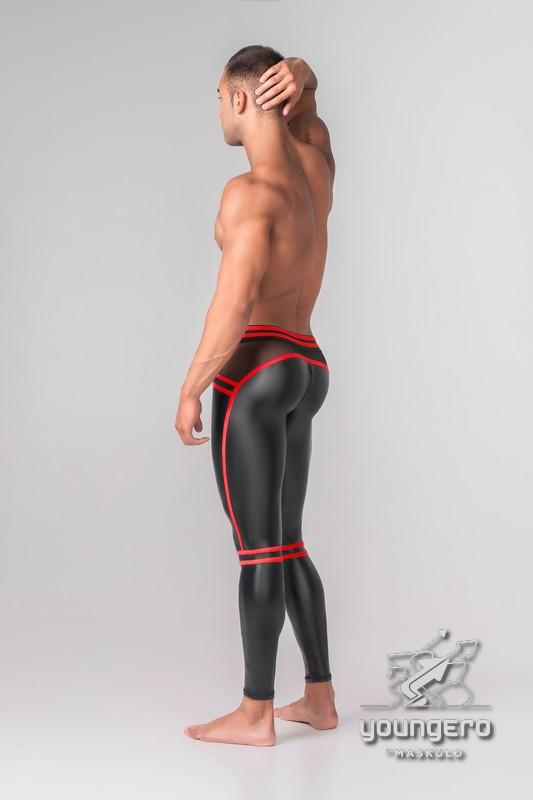 Youngero Generation Y. Men's Leggings. Codpiece. Zippered Rear. Black+Red