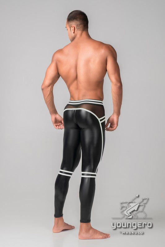 Youngero Generation Y. Men's Leggings. Codpiece. Zippered Rear. Black+White 'Neon'