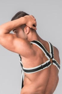 Youngero. Men's Body Harness. Black+White 'Neon'