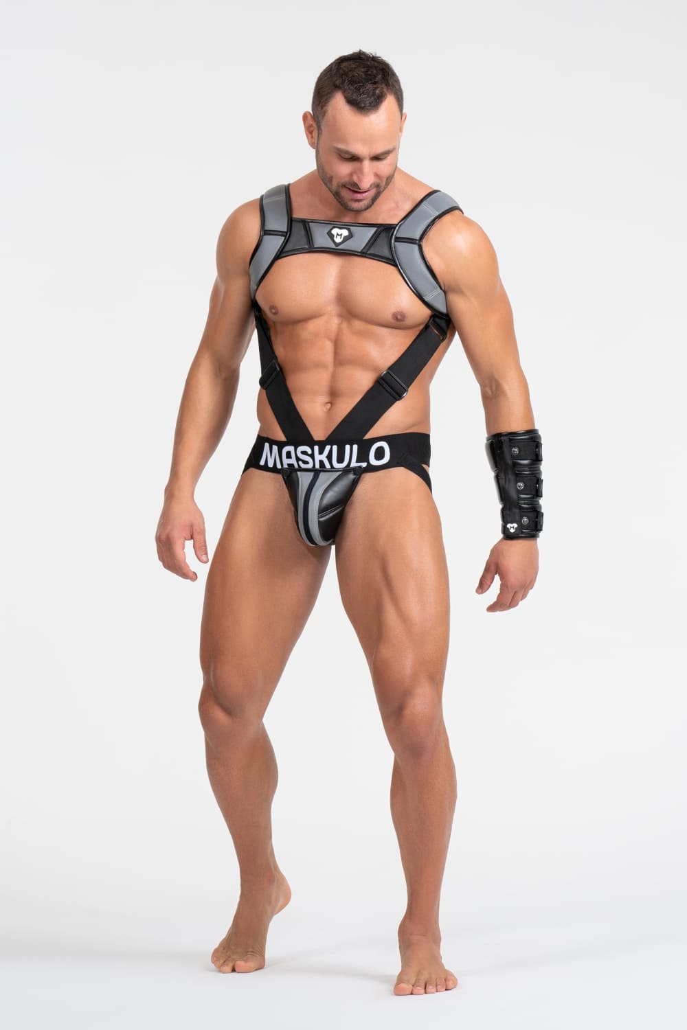 Body Harness with Push-up Effect. Black+Grey 'Reflective Light'