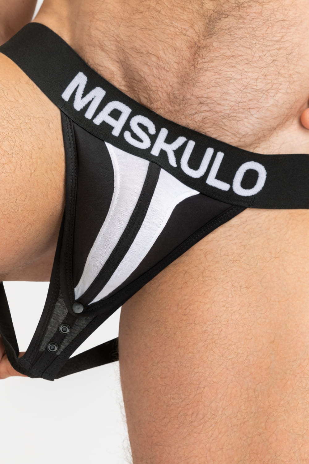 TIGER Jock with POUCH-SNAP. Black+White