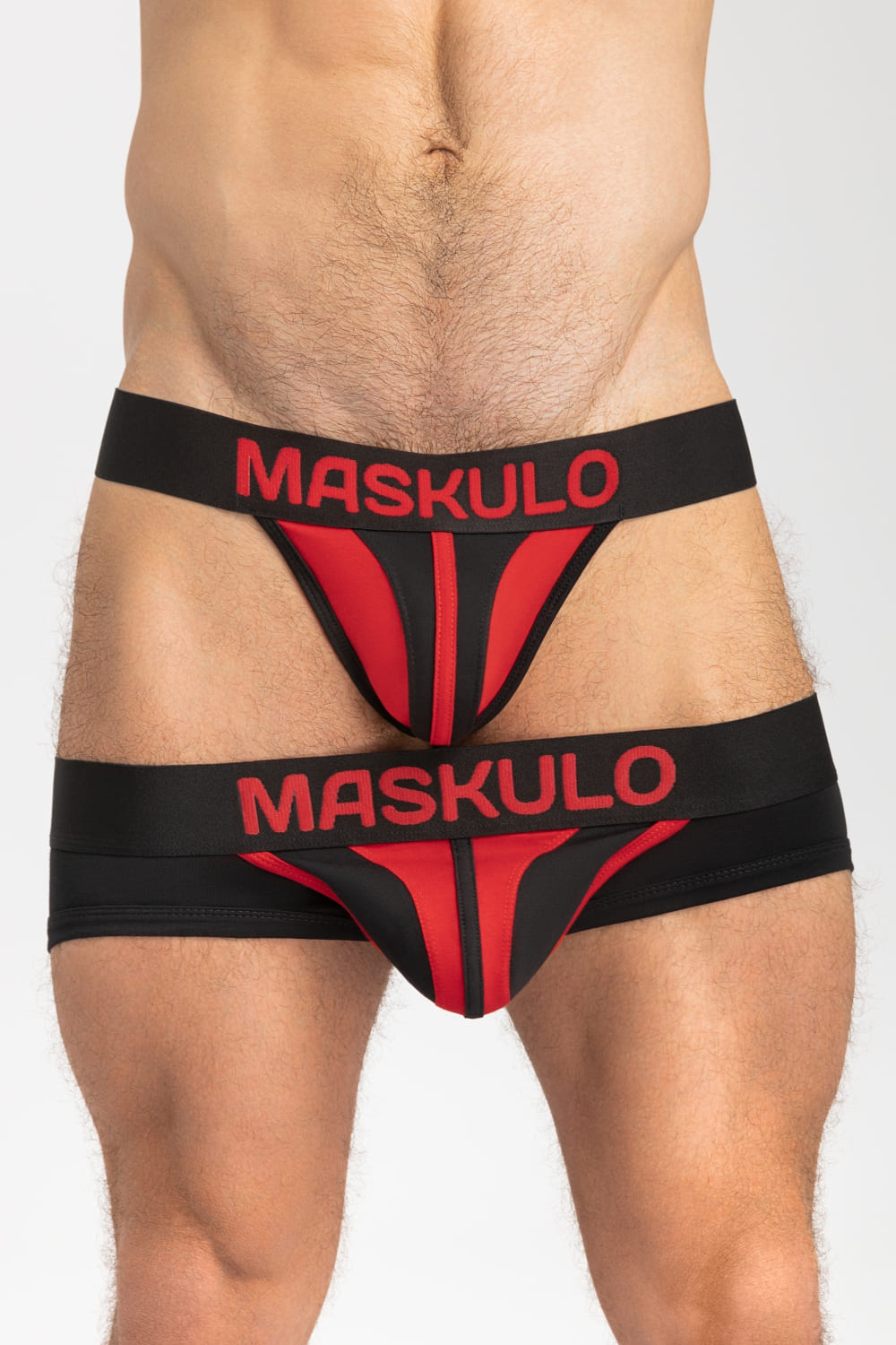 TIGER Jock with POUCH-SNAP. Black+Red