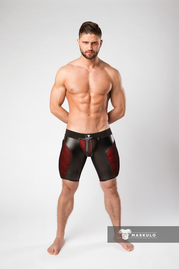Blindado. Color-bajo. Pantalones cortos de ciclismo para hombre. Parte trasera con cremallera. Negro+Rojo