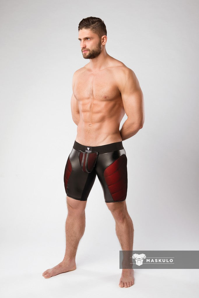 Armored. Color-Under. Men's Cycling Shorts. Zipped rear. Black+Red