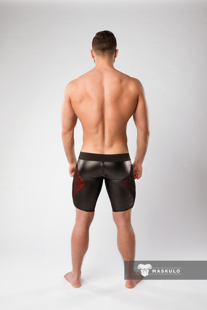 Blindado. Color-bajo. Pantalones cortos de ciclismo para hombre. Parte trasera con cremallera. Negro+Rojo