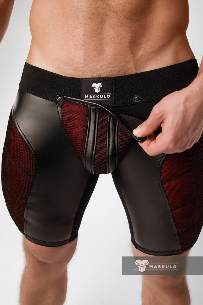 Armored. Color-Under. Men's Cycling Shorts. Zipped rear. Black+Red