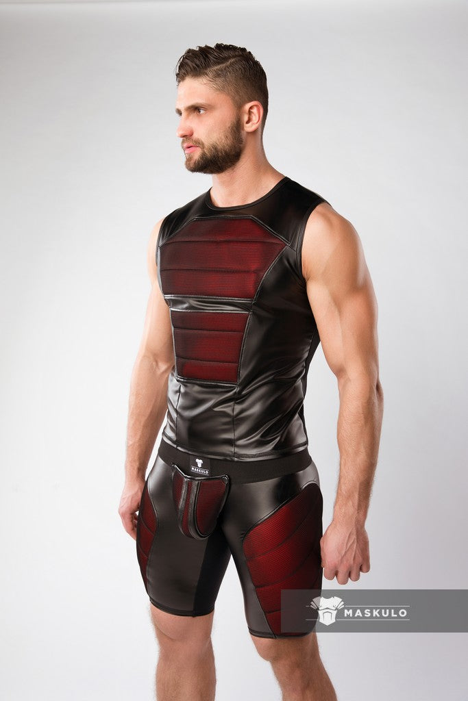 Blindado. Color-bajo. Camiseta sin mangas para hombre. Almohadillas delanteras. Negro+Rojo