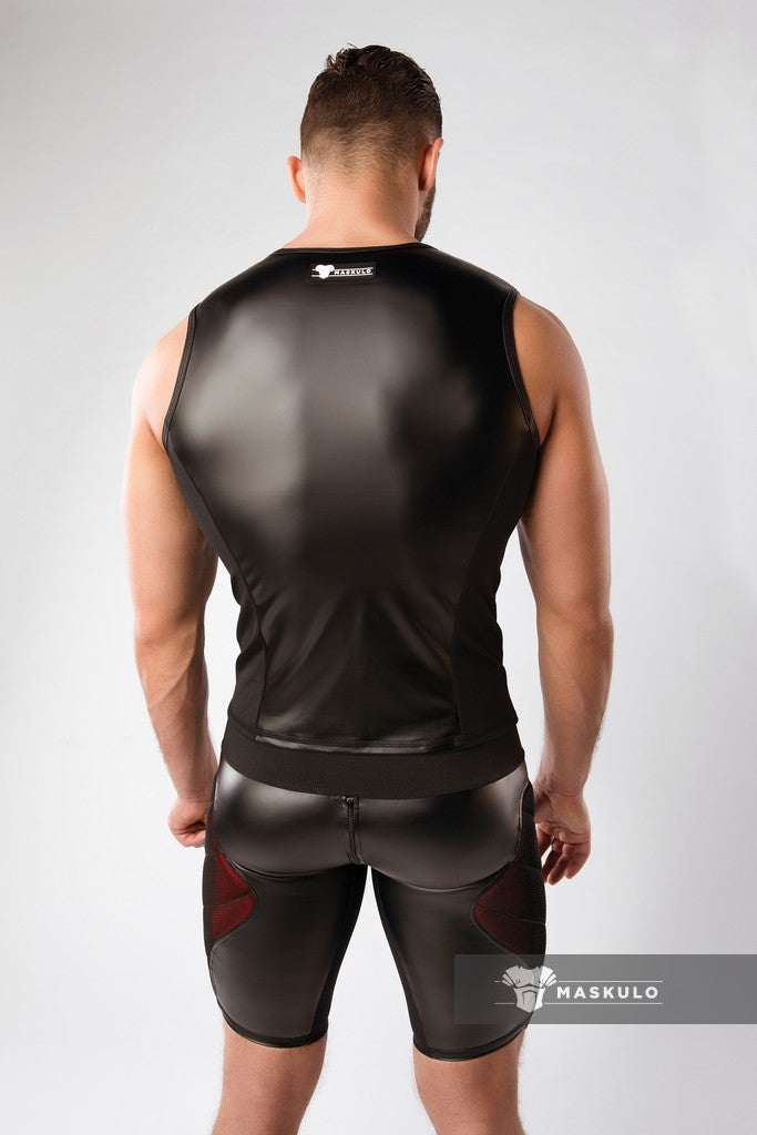 Blindado. Color-bajo. Camiseta sin mangas para hombre. Almohadillas delanteras. Negro+Rojo